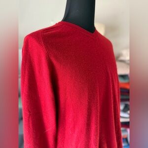 Gorgeous Red V-Neck, No Brand or Size (Measures L- see pics). Clear Quality!